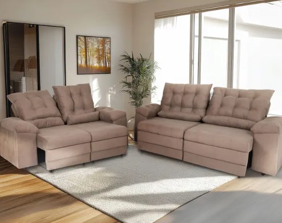 Sofá 2 e 3 Lugares Retrátil Reclinável Suede Phormatta Colômbia SMP 110kg por assento - Ca...