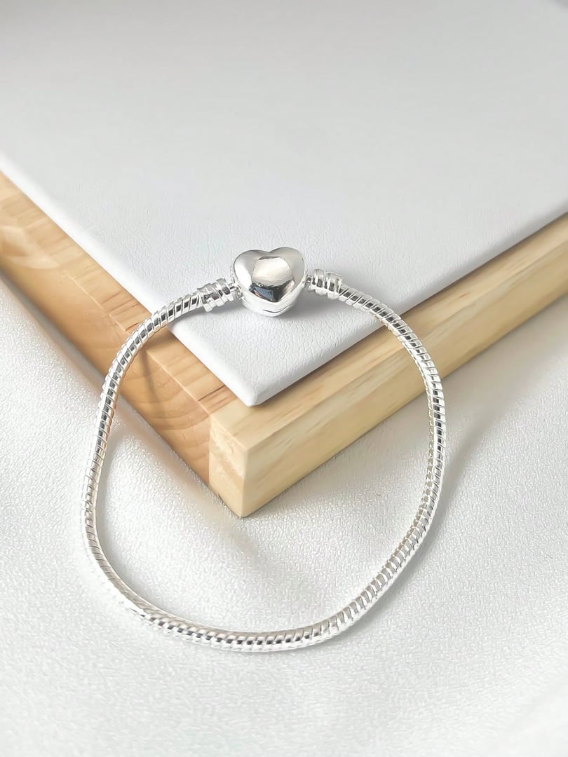 Pulseira para berloques Coração a prata 925 feminina para charms berloqueira pulseira de p...