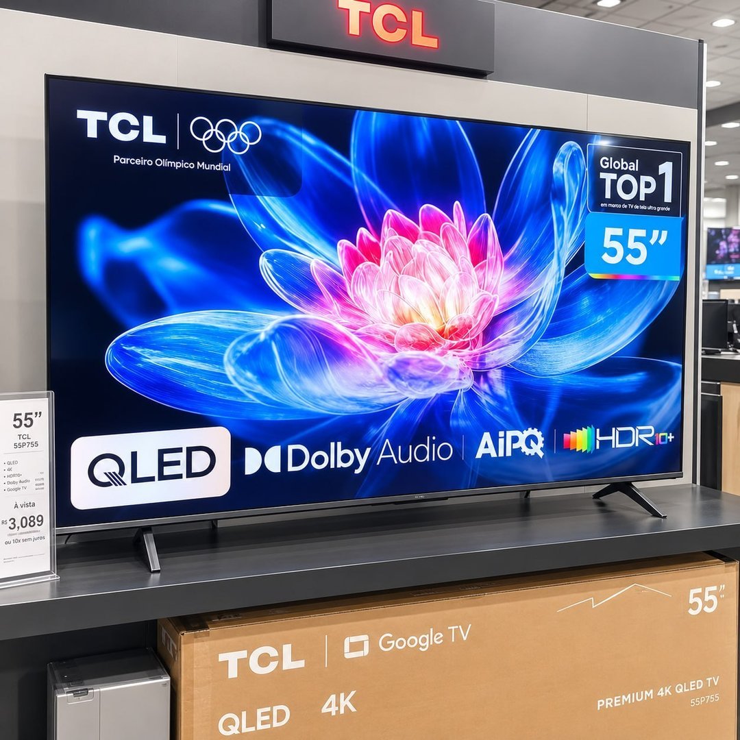 Smart TV TCL 55 Polegadas QLED 4K T6C WiFi Bluetooth Google TV Tela HVA e HDR10+ 55T6C