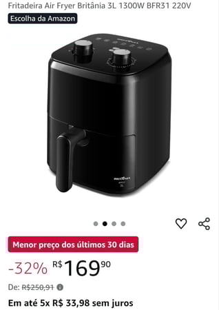 Fritadeira Air Fryer Britânia 3L 1300W BFR31 220V