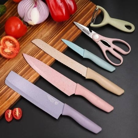 KIT Facas Com 6/7 Peças Utensílios Faqueiro Colorido Com Tábua Profissional