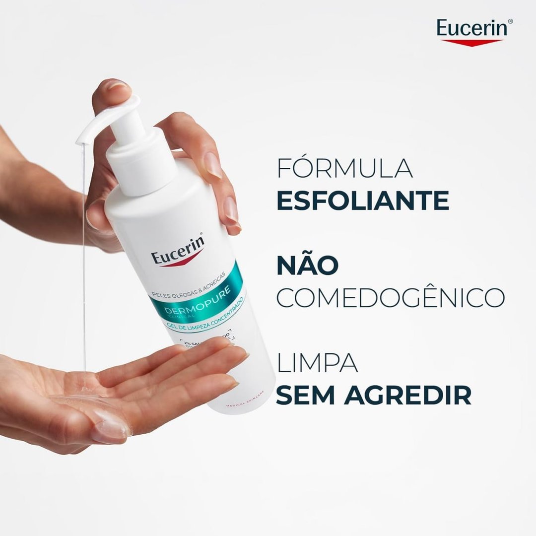 EUCERIN Gel de Limpeza Facial AntiAcne DermoPure Clinical Concentrado 400ml, Peles Oleosas e Acneicas