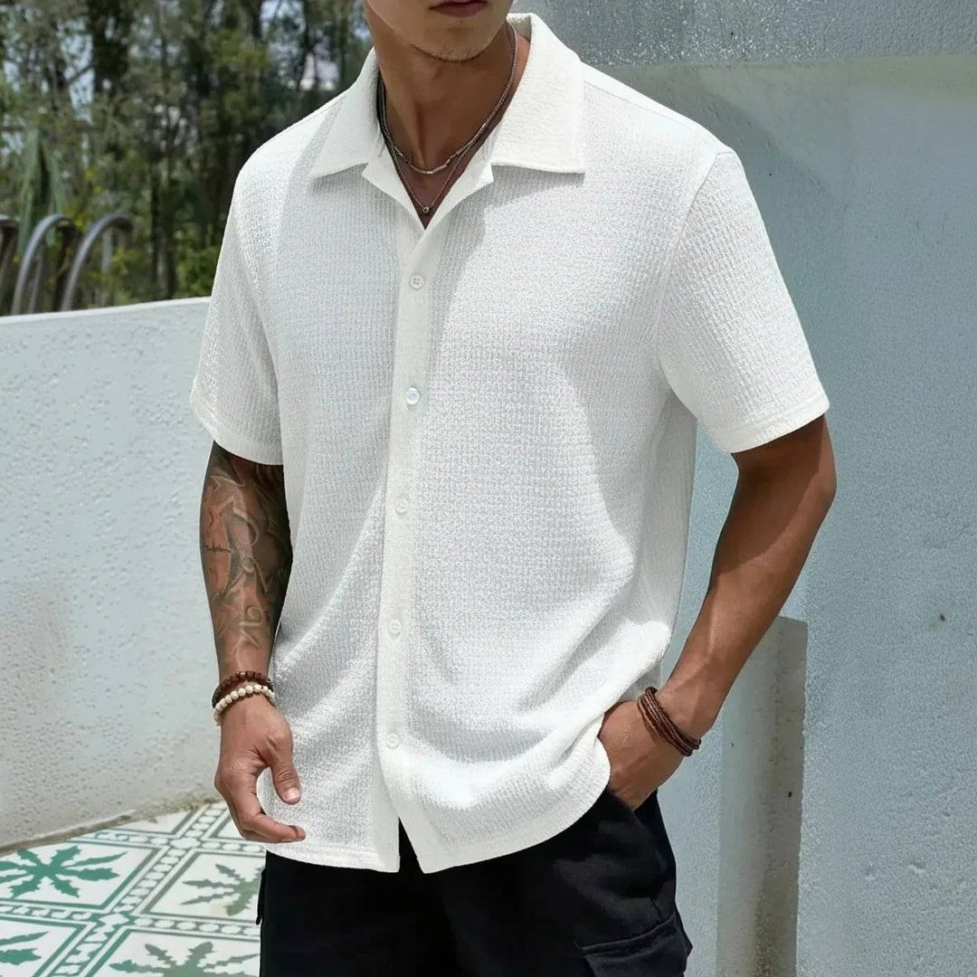 Camisa Casual Masculina Texturizada Com Botões Old Money Damasco Texturizado M