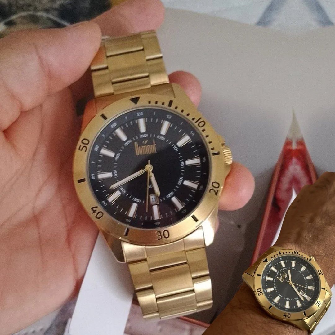 Relógio Analógico Berlim Masculino Dourado E Preto Dumont