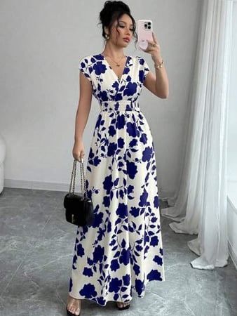 Elenzga Vestido com Estampa Floral Elegante, Adequado para o Trajeto ao Trabalho