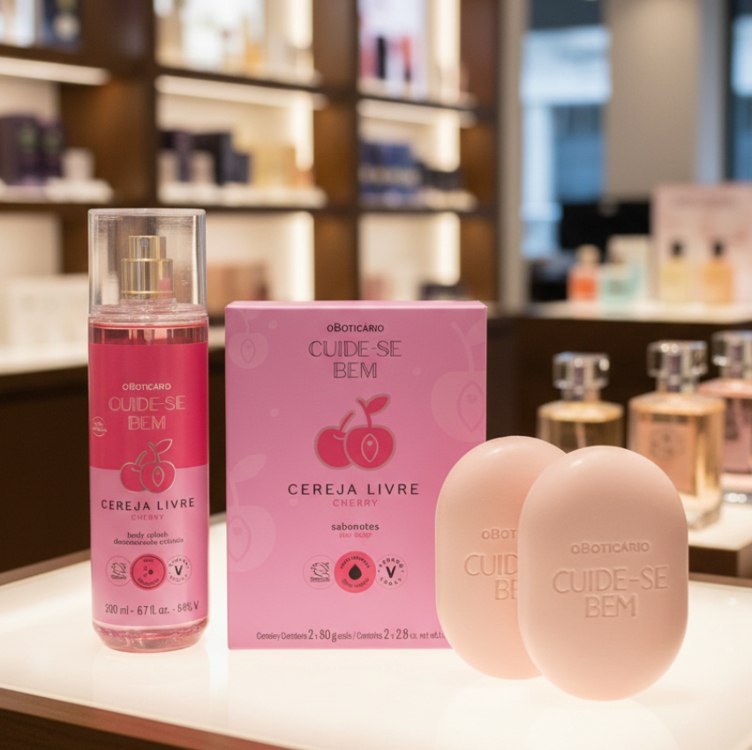 Combo Cuide-se Bem Cereja Livre: Body Splash 200ml+ Sabonetes Em Barra 2x80g