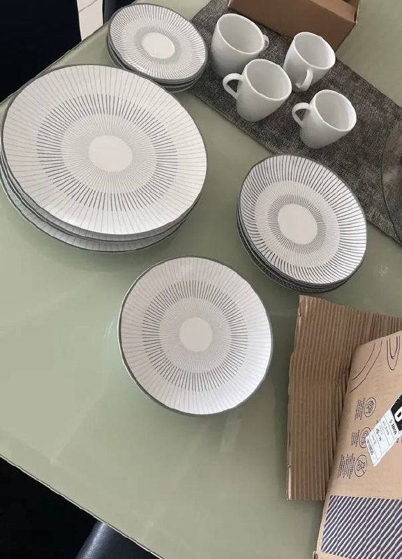 Aparelho De Jantar Tramontina Griz Porcelana Decorada 20 Peças Branco Com Cinza Liso
