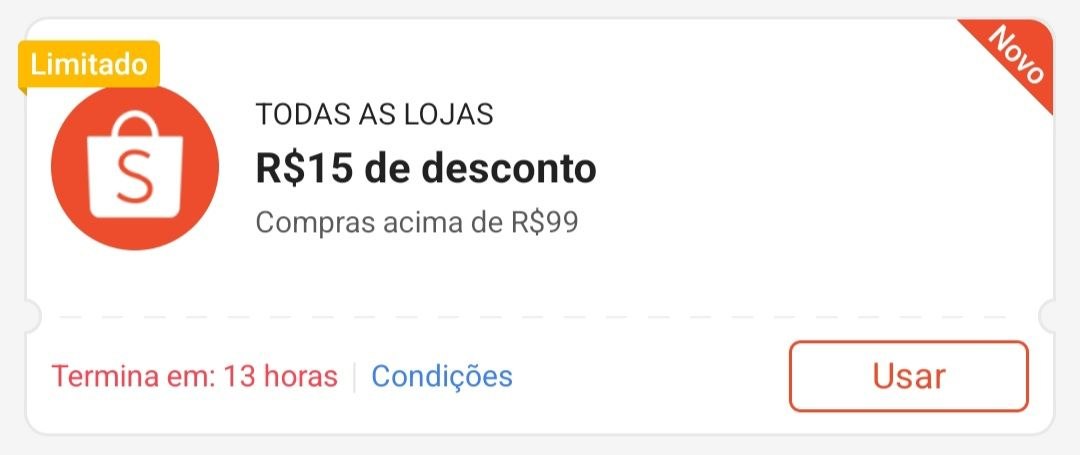 Cupom R$ 15 a partir de R$ 99 - Shopee