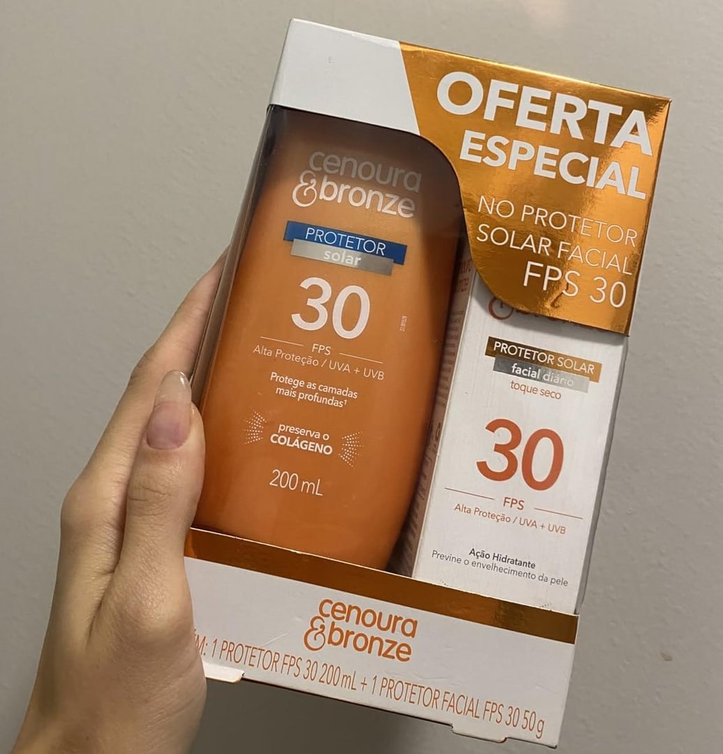Cenoura e Bronze Kit Protetor Solar Corpo FPS 30 200ml + Facial FPS 30 50g, Cor: Branco