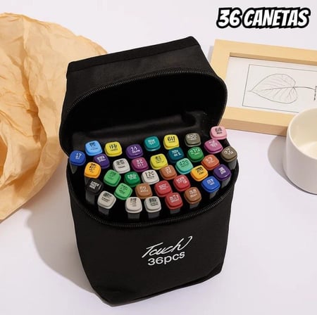 Conjunto Kit 36 Cores Canetas Marcador Canetinha Ponta Dupla