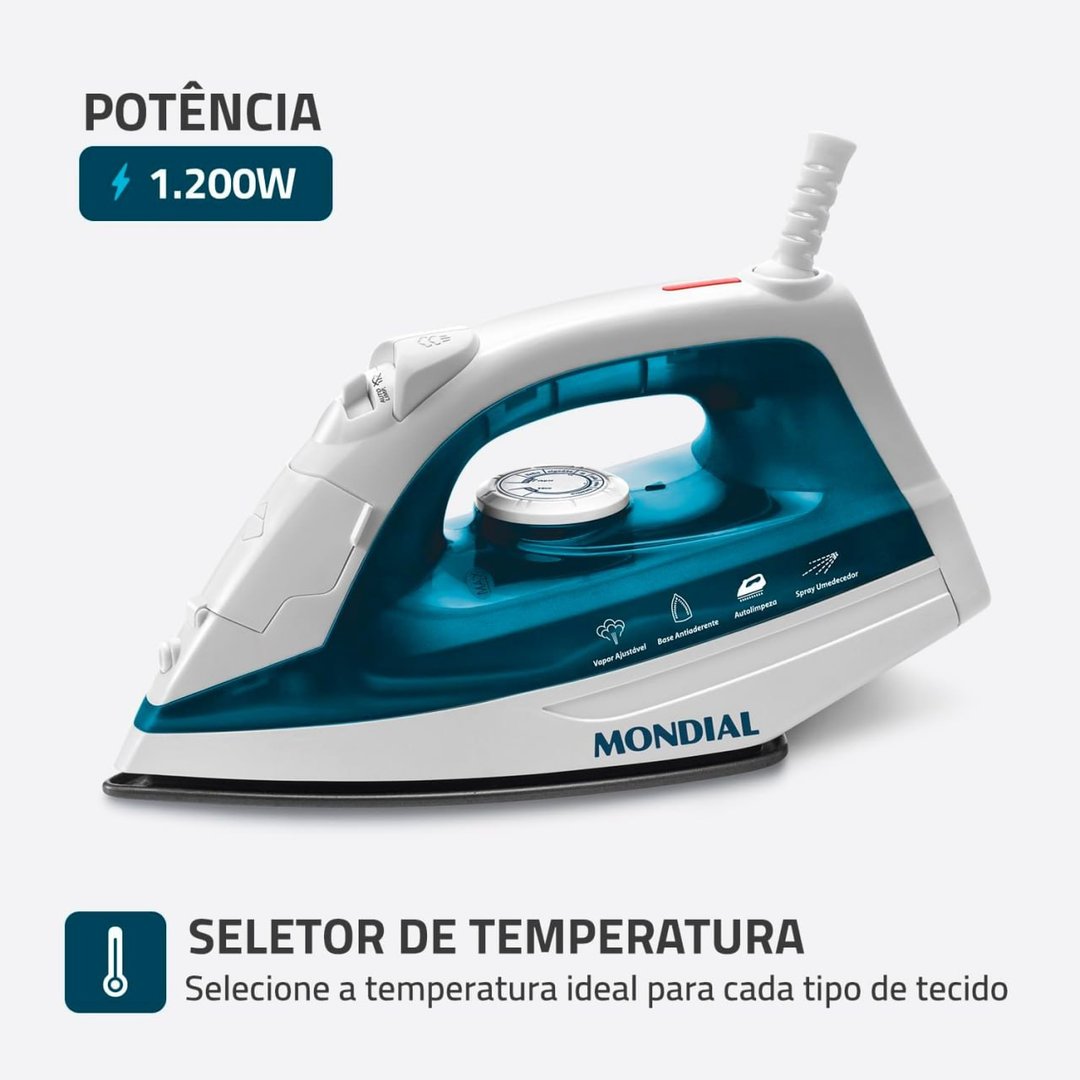 MONDIAL Ferro a Vapor, Azul/Branco, 1200W, 220V - F-32