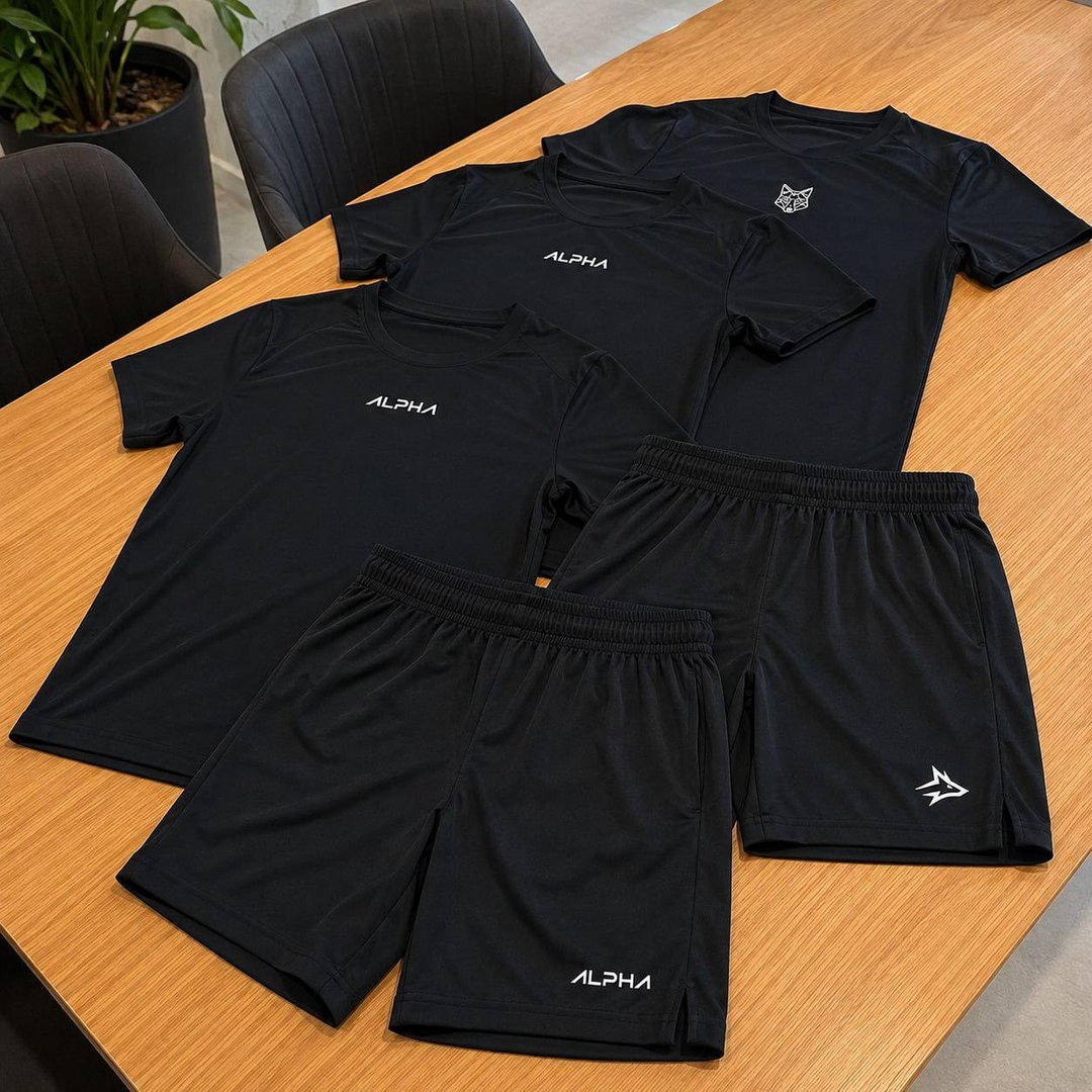 Kit 5 Peças All Black Dry 3 Camisetas + 2 Bermudas - Alpha