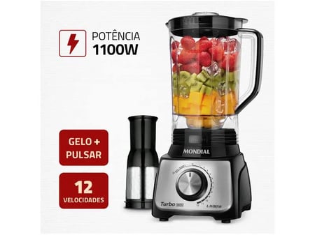 Liquidificador Mondial Turbo Inox L-1100 BI - Preto com Filtro 12 Velocidades 1100W