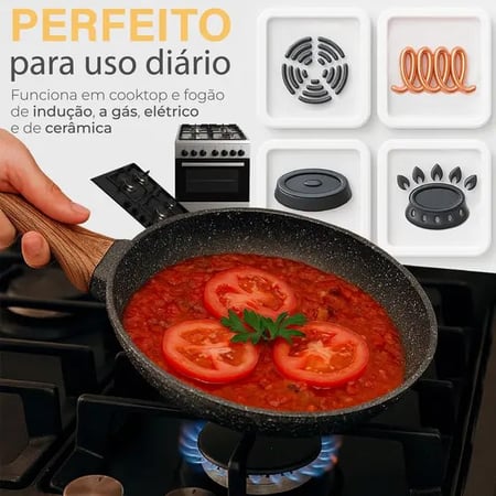 Panela Frigideira De Indução E Fogão A Gás Antiaderente De Cerâmica Reforçada Linha Premiu...