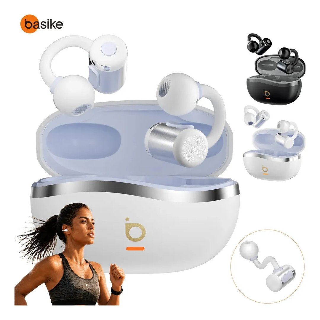 Basike Fone De Ouvido Sem Fio Bluetooth Esportivo 60Hrs IPX6 ANC Fone Bluetooth Gancho Estére Para Iphone Auricula Branco