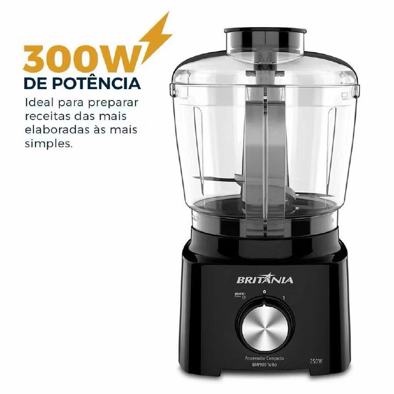 Processador Compacto Britânia 300W Turbo 5 em 1 Preto BMP900P