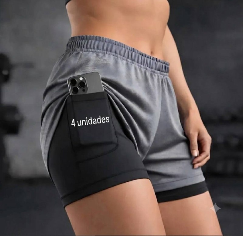Kit 4 Bermuda Feminina 2 Em 1 Academia Fitness Short Térmico 2 Preto E 2 Cinza P (34-36)