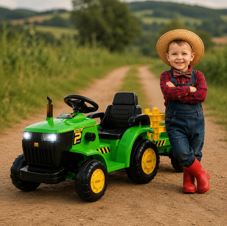 Trator Elétrico Infantil Verde E Amarelo 12v