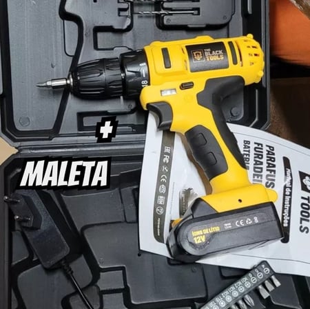 Parafusadeira Furadeira Sem Fio The Black Tools Bateria 12V c/ Maleta - Bivolt