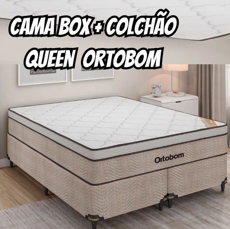 Cama Box Queen (Box + Colchão) Ortobom - de Mola 61cm de Altura New Ortotech