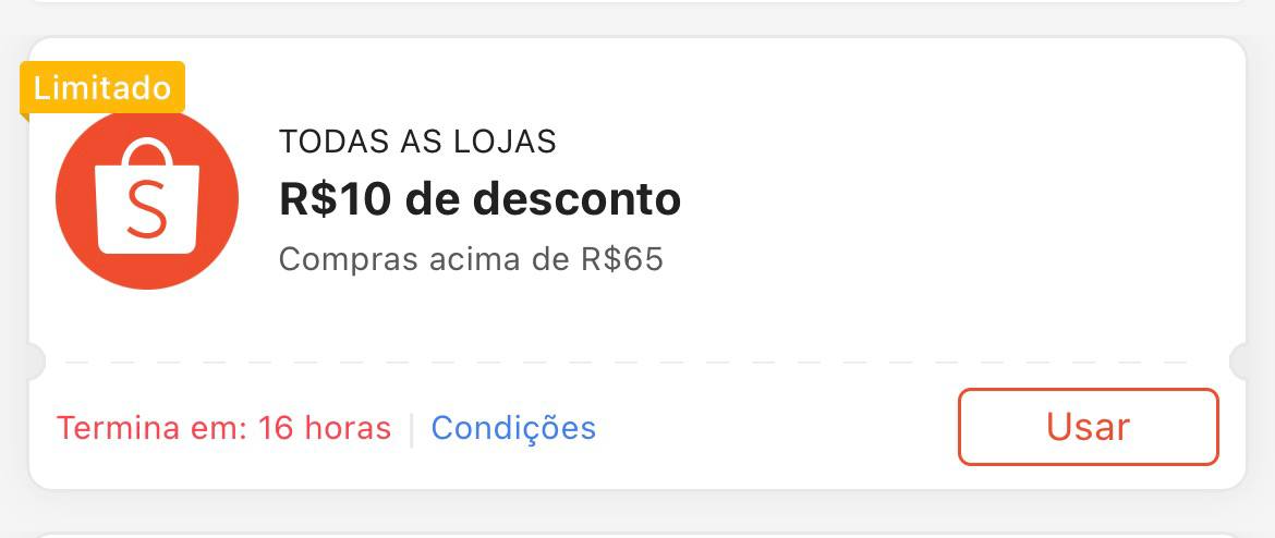 Cupom R$ 10 a partir de R$ 65 - Shopee