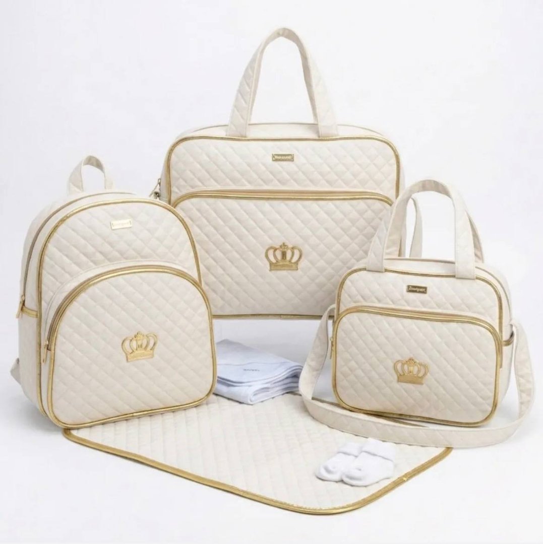 Kit Bolsas Saída Maternidade Bebê 4 Peças Coroa Dourada