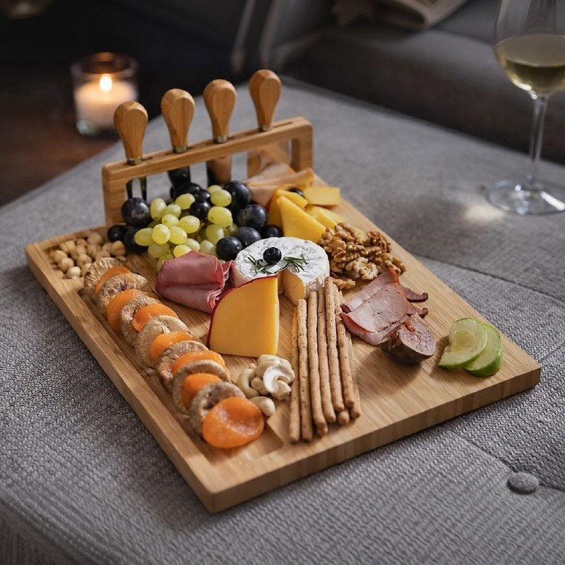 Tabua Queijos E Frios + Kit Espátulas 04 Peças