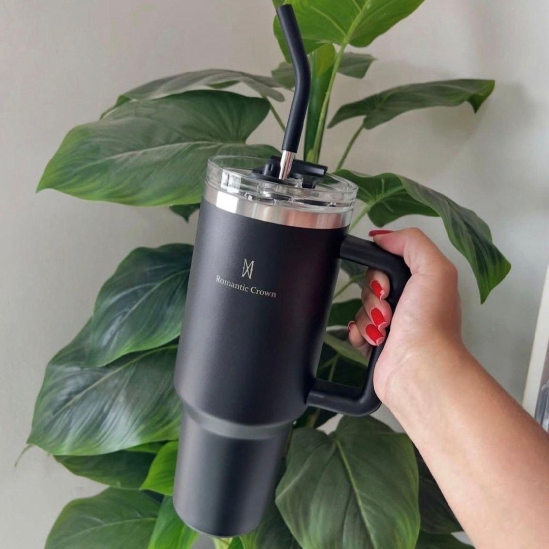 Copo Térmico Gigante 1,2l Inox Com Tampa E Inox Canudo Cor Branco Cor Pura / Material Fosc...