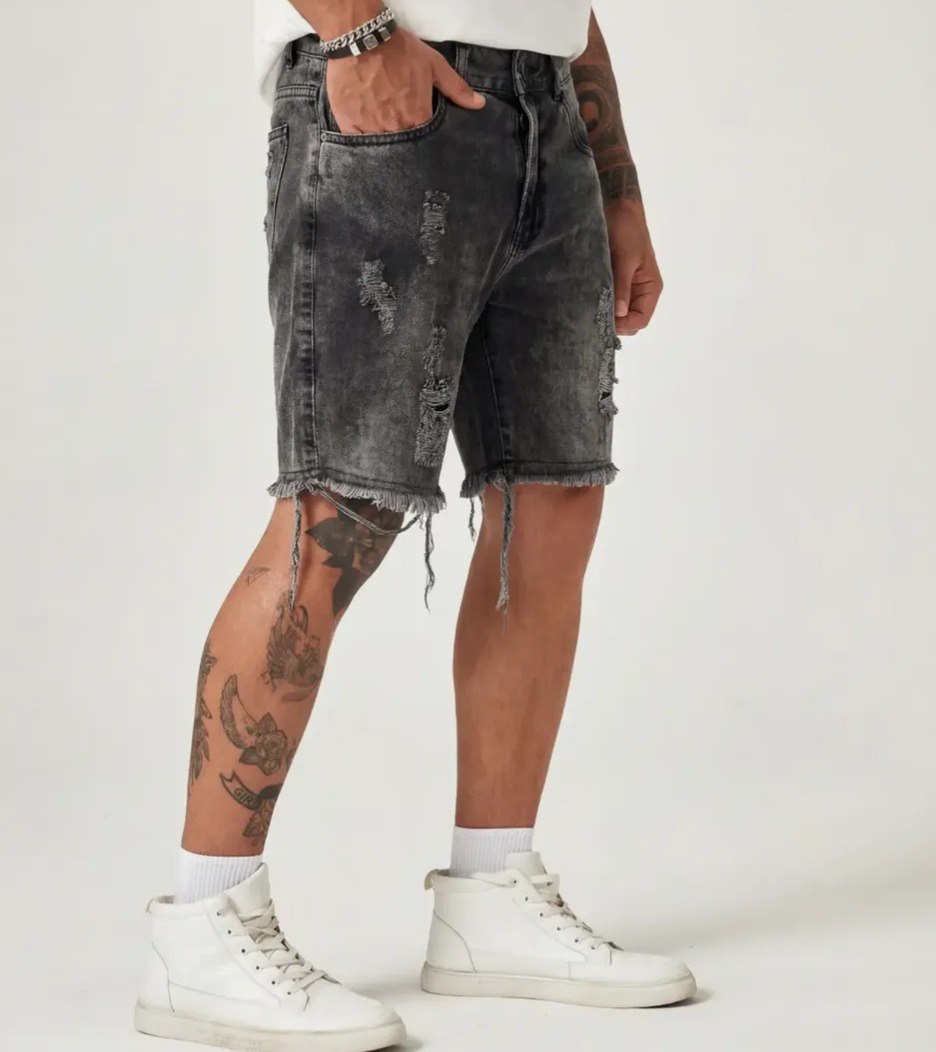 Bermuda Shorts Jeans Masculina Marmorizada 100%algodão Tam. 36 ao 46 - Azul ou Preto