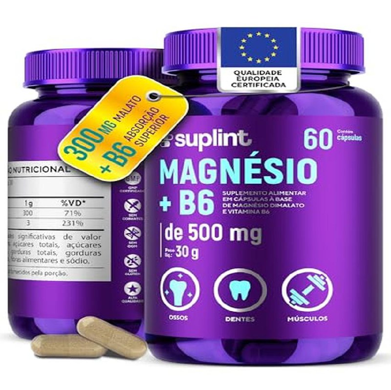 Dimalato de Magnésio 500 MG e Vitamina B6 | Suporte Muscular, Nervoso e Metabólico | Suple...
