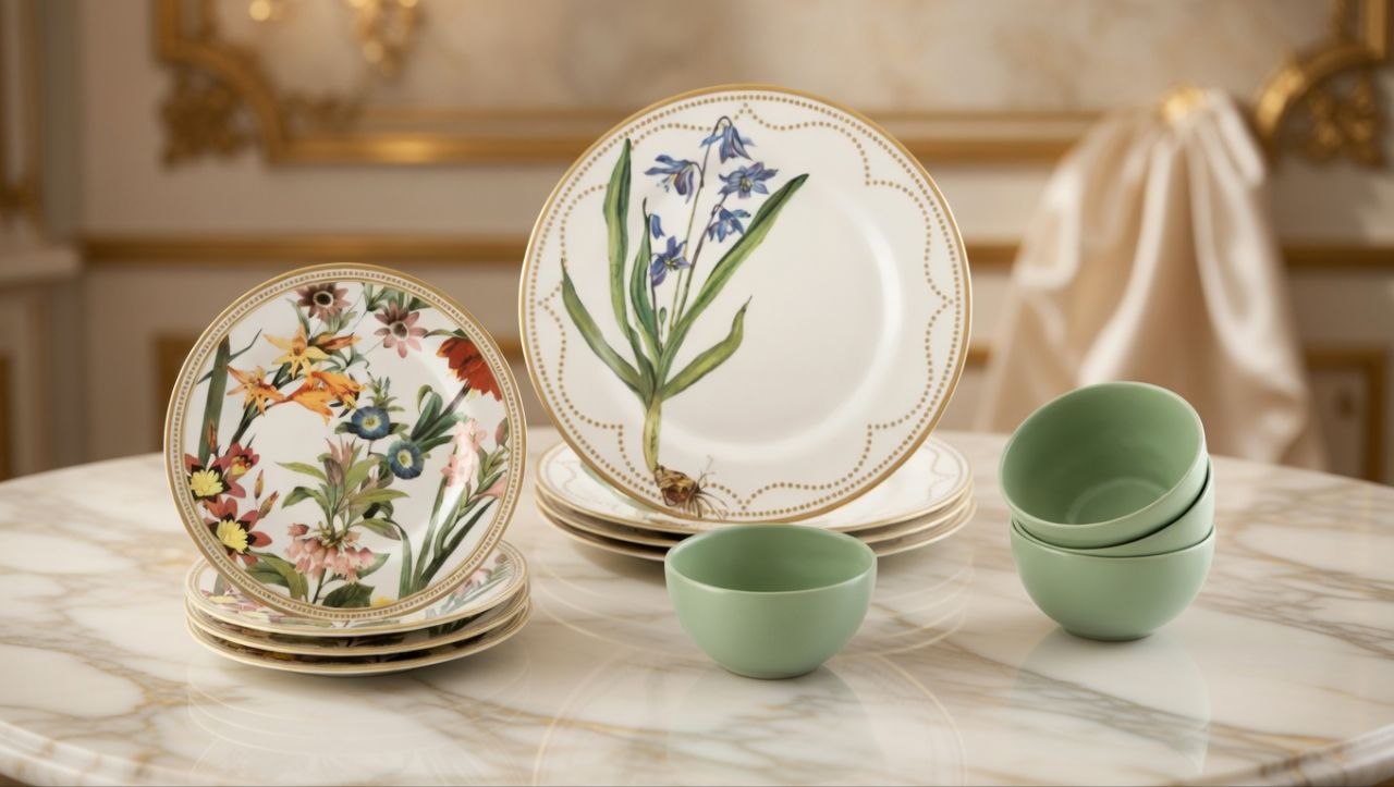 Aparelho de Jantar 12 Peças Alleanza Cerâmica Branco e Verde Água Redondo Bulbo