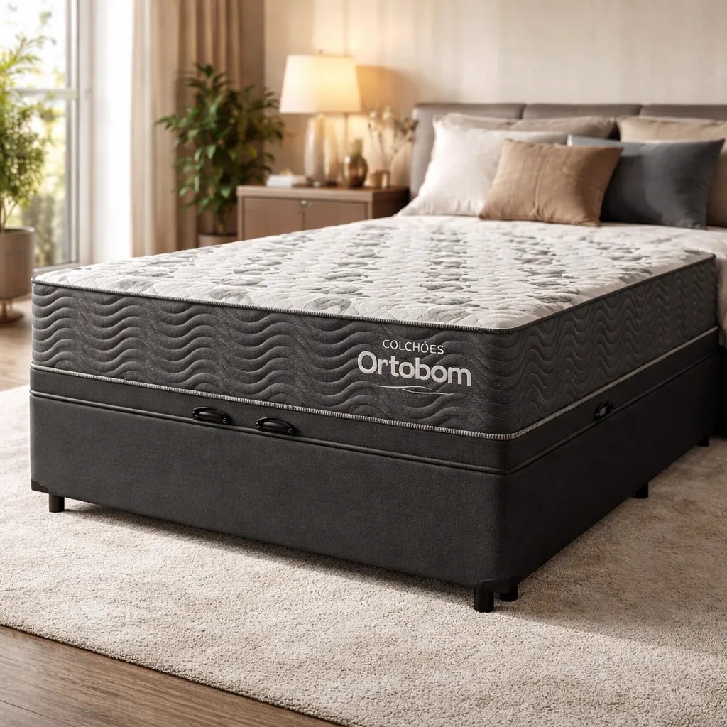 Cama Box Baú E Colchão Espuma D33 Ortobom Airtech 100 Casal Preto