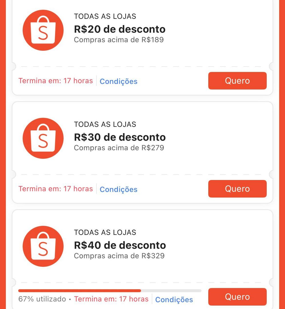 Vários Cupons Liberados - Shopee