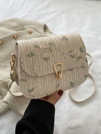 Bordado Floral Saco De Sela De Palha , Mini Tecido Bolsa Transversal , Mulheres Decoração ...