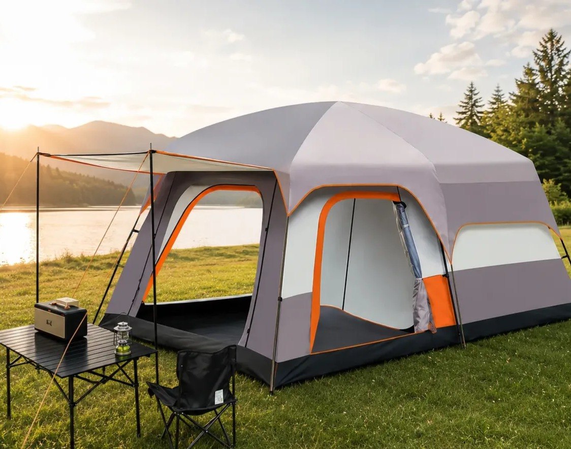 Barraca Camping Impermeável 6-8 P Upf50+ Oxford Cáqui 2c Bege