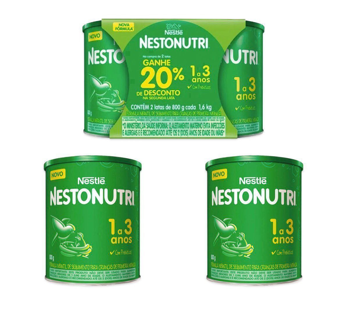 Kit com 2 Fórmula Infantil Nestonutri 1 a 3 anos 800g
