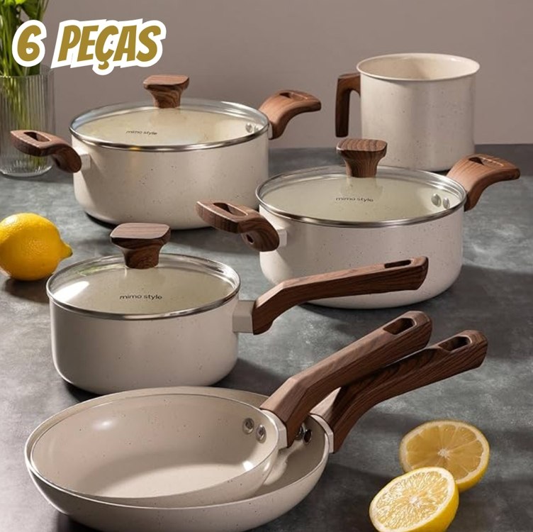 🤓Conjunto Jogo 6 Panelas Pratic Cook Marmol Indução Mimo