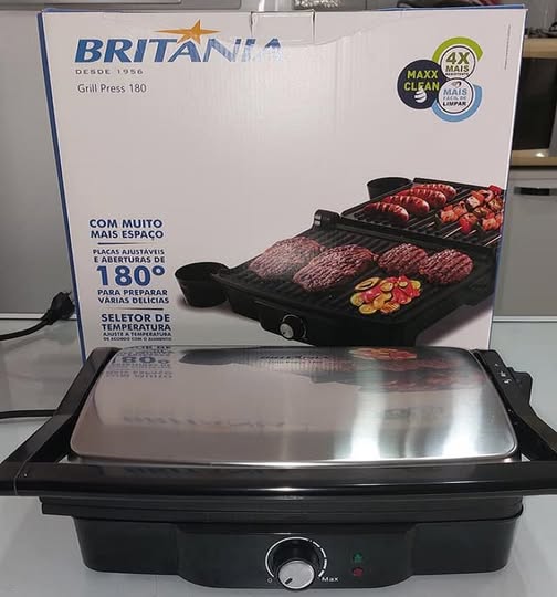 Sanduicheira Grill Britânia Press 180 1400W c/ Coletor de Gordura (Faz 4 sanduiches de uma...