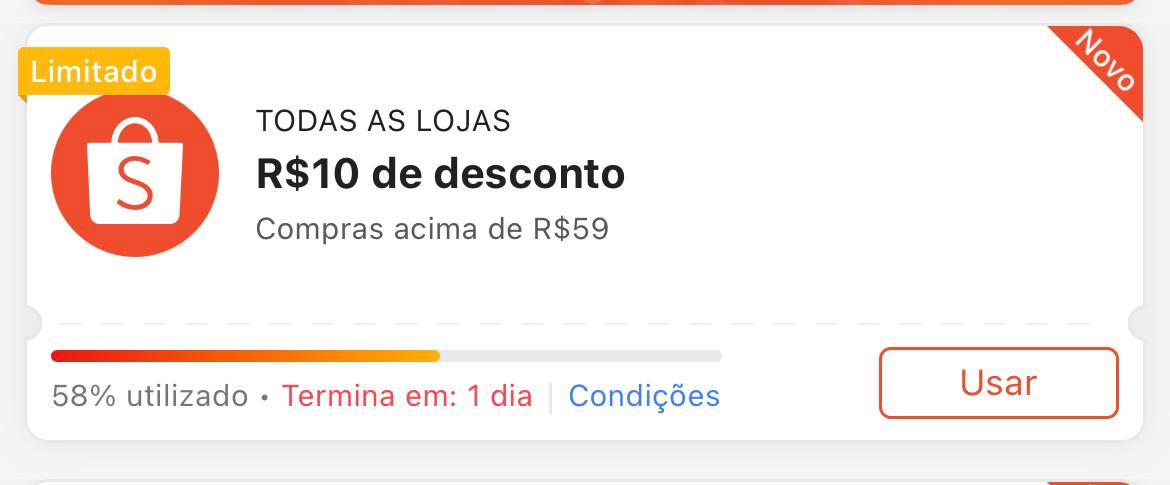 Cupom R$ 10 a partir de R$ 59 - Shopee