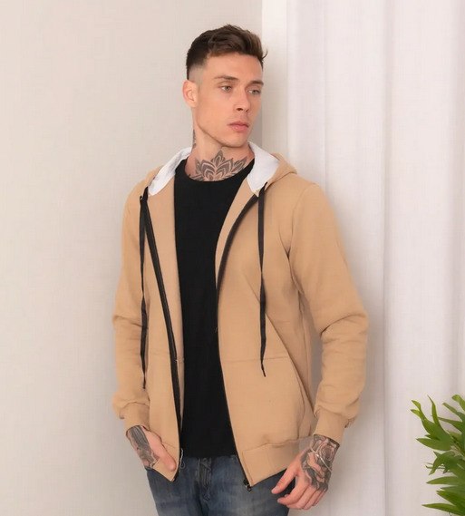 Moletom Masculino Com Capuz E Bolso Fechamento Em Zíper