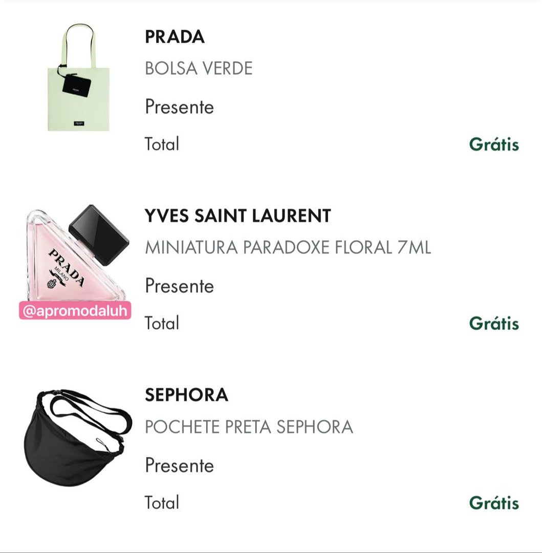 Ganhe Mini Perfume Prada + Bolsa Prada + Pochete Sephora nas compras acima de R$499 da mar...