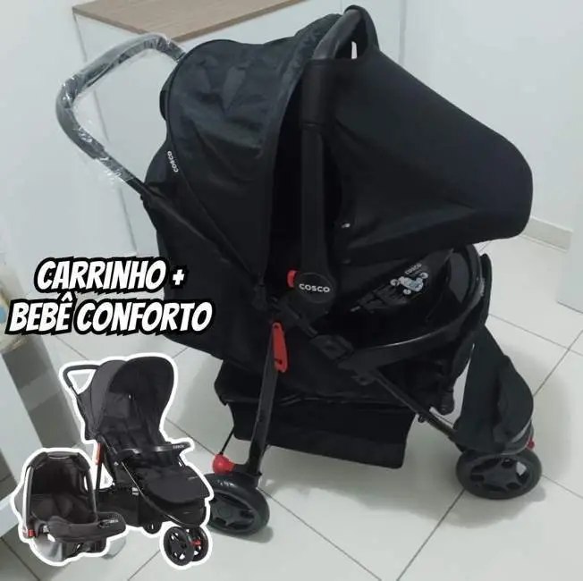 Kit Cosco Kids Travel System Toffy Carrinho Bebê + Bebê Conforto Preto Absoluto
