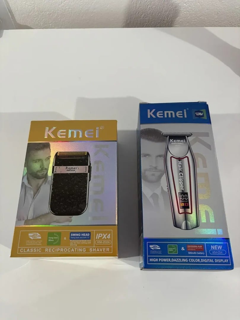 Kit Máquina Acabamento Kemei Km-032 E Shaver Km-2024 Bivolt Prateado 127/220v