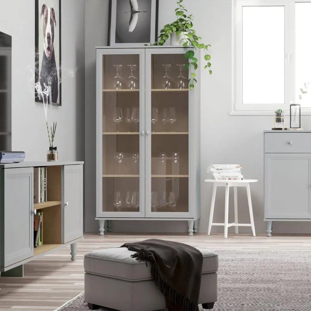 Cristaleira Est. Para Livros Ditália 2pt Vd E-957 Br Pt Cz Cor Cinza