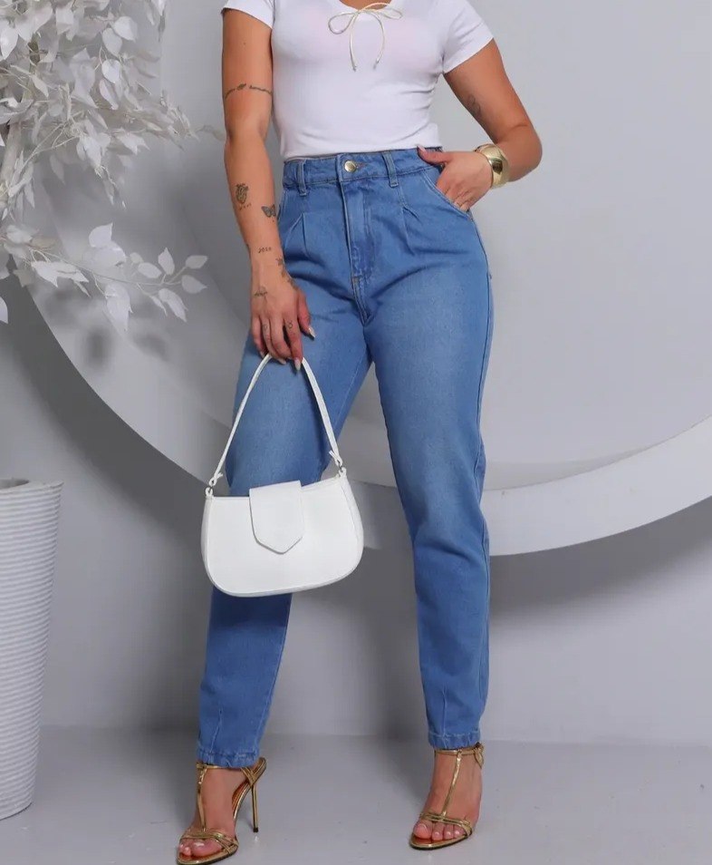 Calça Mom Patria Brasil Jeans Cós Alto Com Pregas Levanta Bumbum Feminina - Tam. 36 ao 50