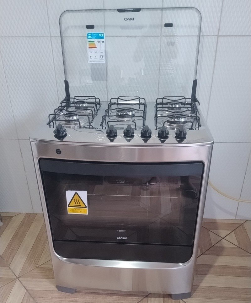 Fogão 5 Bocas Consul Inox forno Limpa + Fácil Acendimento Automatico - Bivolt