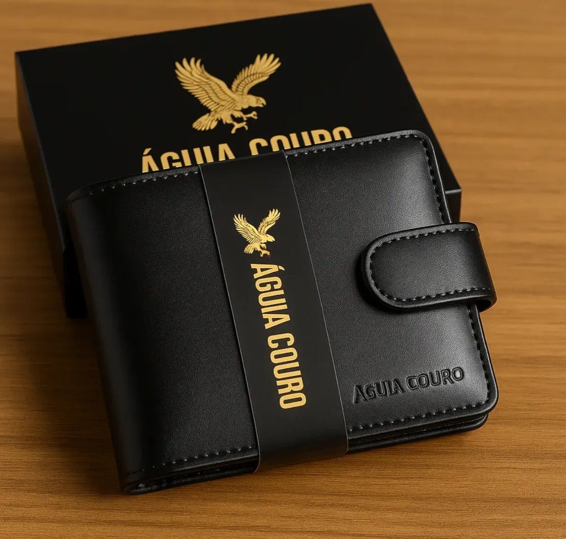 Carteira Masculina Águia Couro Legítimo Com Fecho Preto