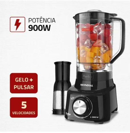 Liquidificador Mondial Turbo L-900 FB com Filtro 5 Velocidades 900W Preto