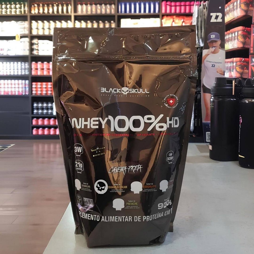 Suplemento Em Pó 100% Hd Refil Black Skull - 900g Wpc Wpi E Wph Sabor Chocolate