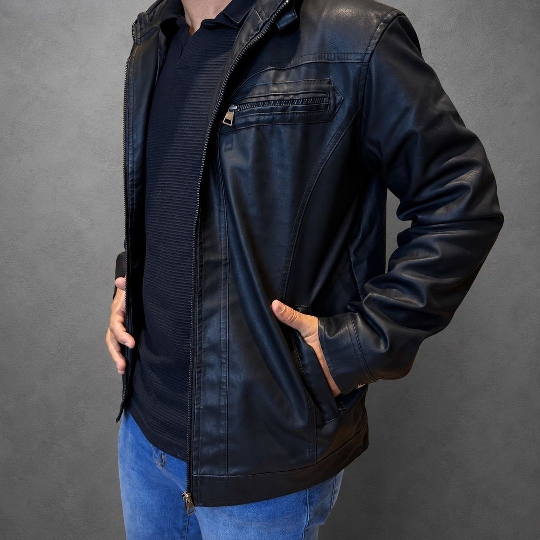 Casaco Couro Masculina Forrada Slim